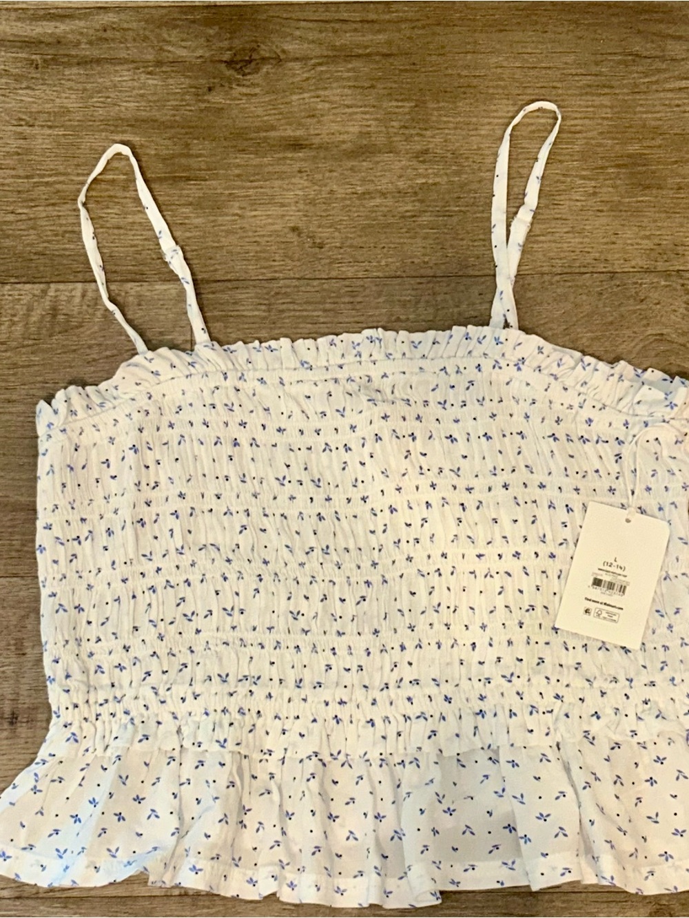 White Floral Smocked Spaghetti-Strap Camisole